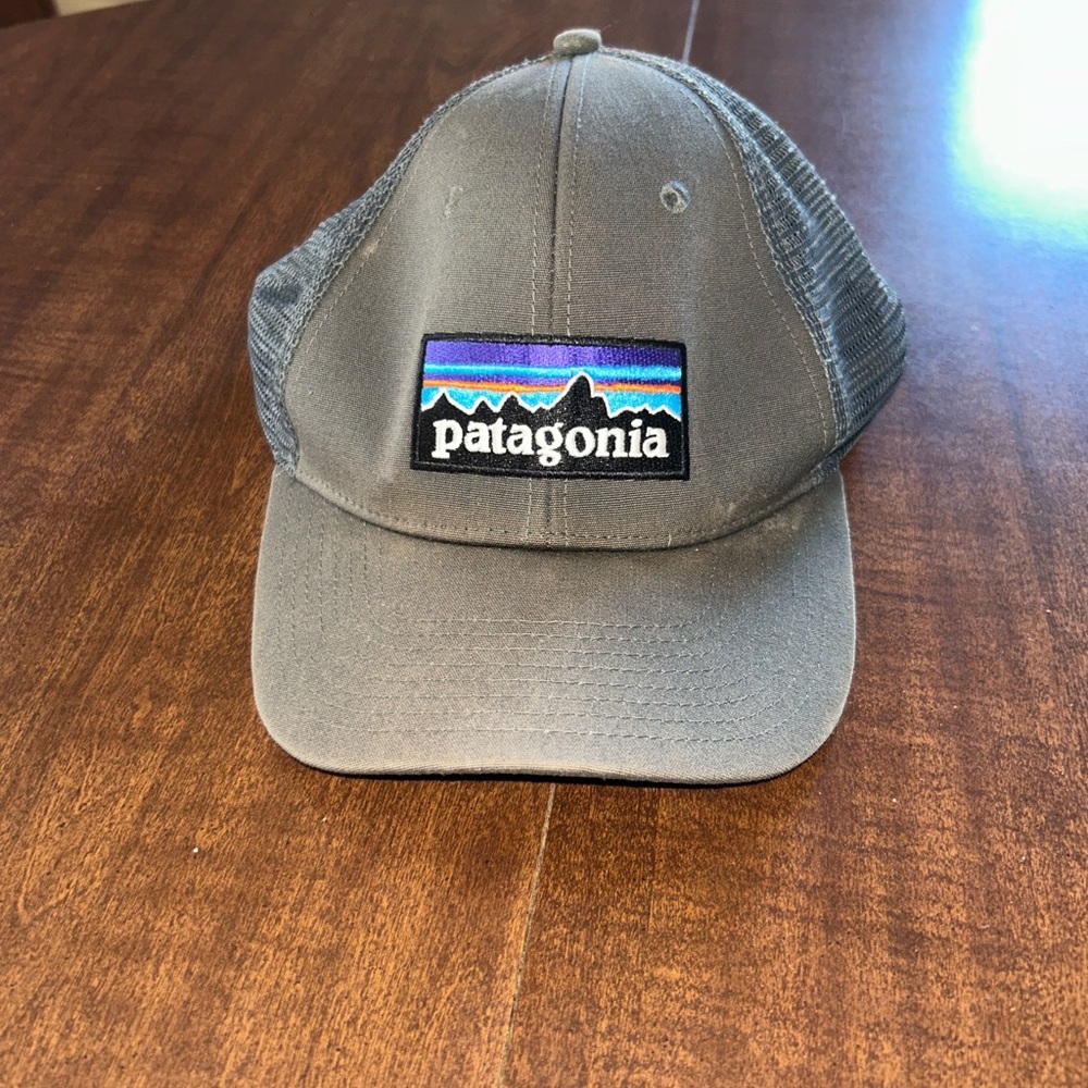 Patagonia trucker hat excellent condition. Gray/blue.